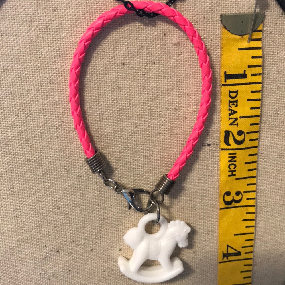 Handmade Neon Pink Bracelet w/rocking horse!